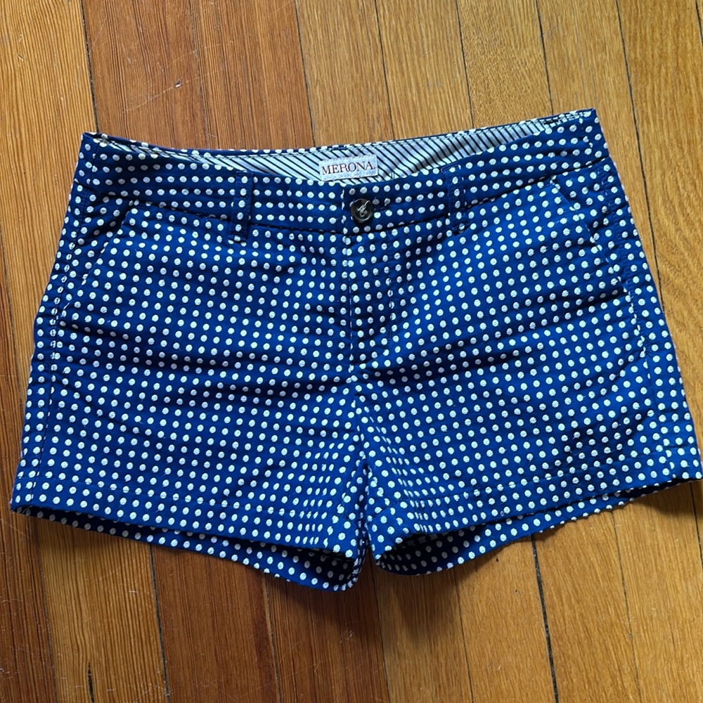 blue and white polka dot shorts